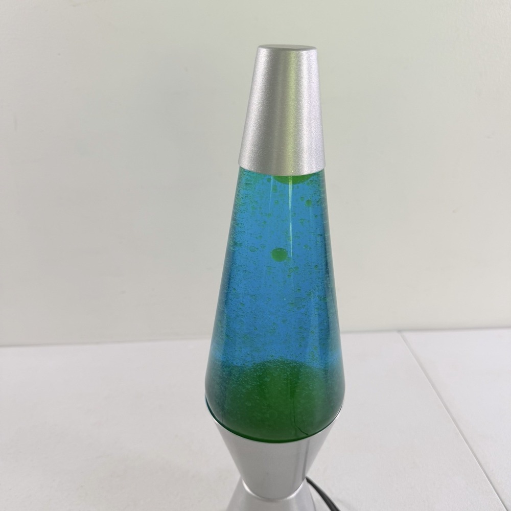 Lava Lamp Model 2124 Silver Blue Liquid Green Wax Motion Lamp 14.5" Tested Works - Picture 6 of 13